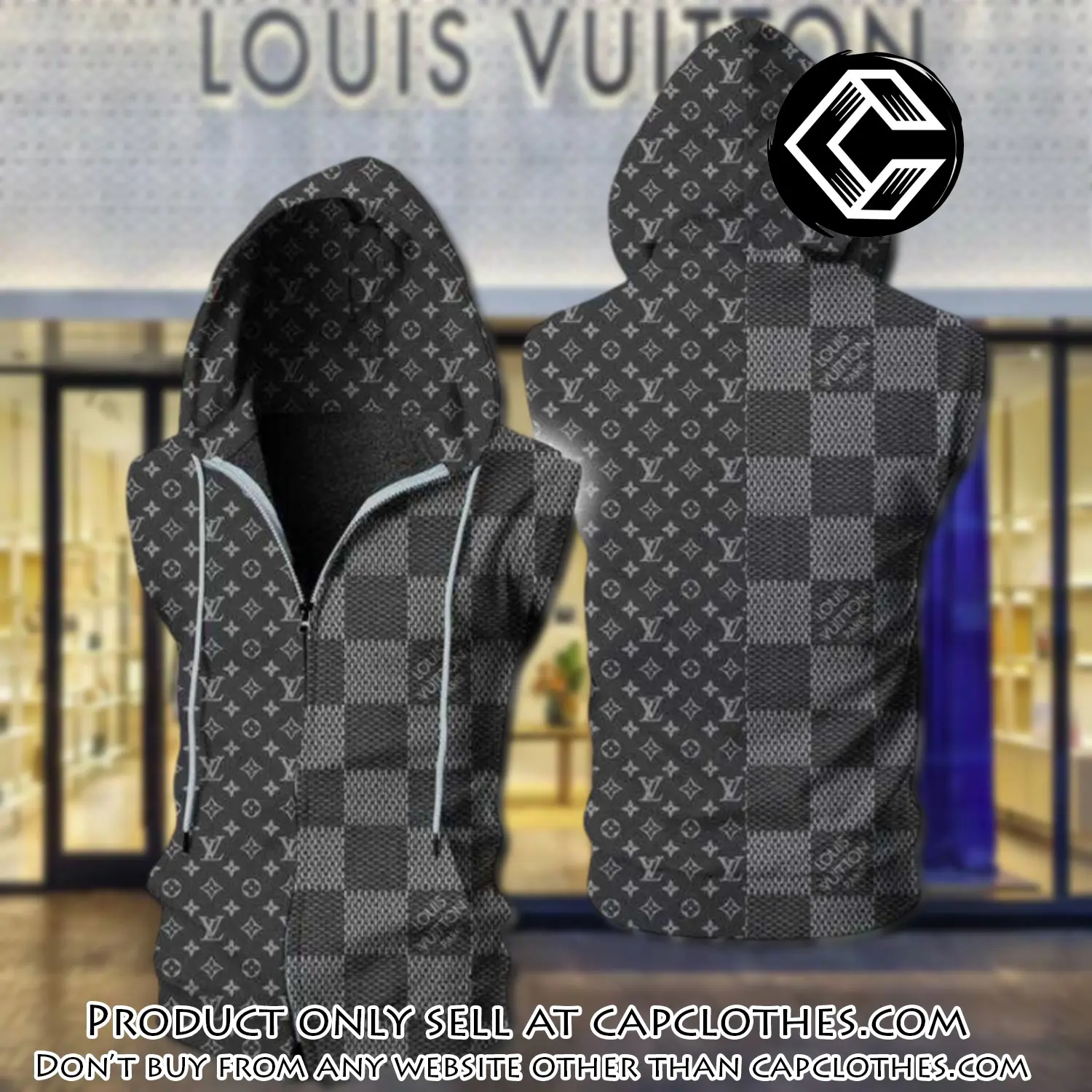 Louis vuitton grey unisex sleeveless zip up hoodie luxury for men women szh014 cc5837802